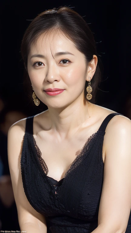 masterpiece,best quality, (1 milf), ((portrait:1.5)), ((look down, looking at the viewer)), makeup, elegant black underwear, a bit chubby, touch own chest, armpit, ((seduction expression)),