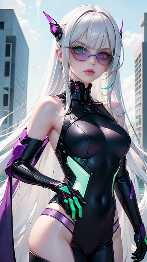 (Explicit content, warnings advised), (masterpiece:1.4), (artwork:1.2), (Aesthetically pleasing pastel colors:1.2), (Cybernetic Arm:1.1), (Heterochromia iridis with shades of violet and emerald:1.33), (One model:1:1), (Long white hair with bangs, falling naturally behind her shoulders), (Portrait style:1:1), (Masterful Designer), (Wearing a cybernetic exoskeleton robe, blending technology with elegance:1.2), (Intense gaze, narrowed eyes:1.3), (Well