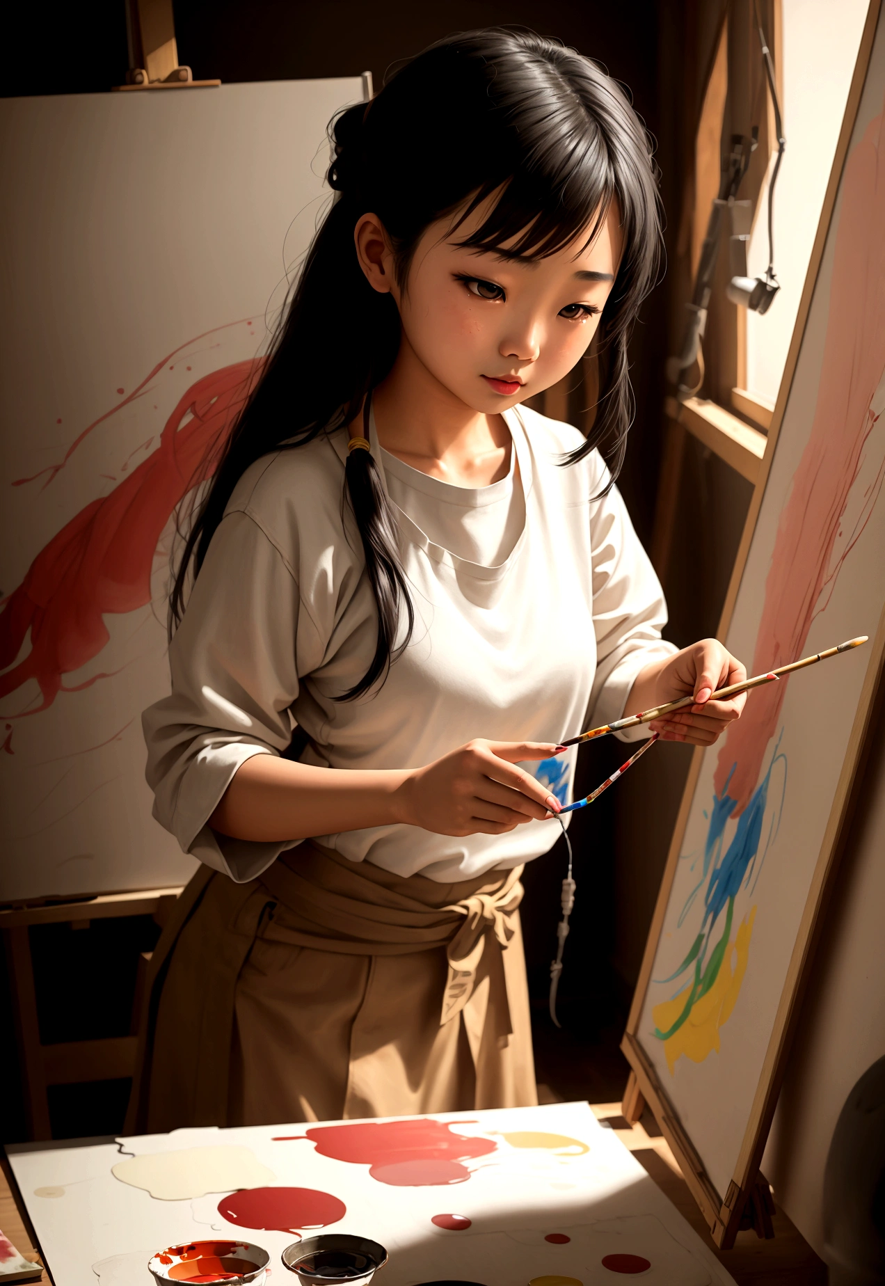asian girl painting in studio