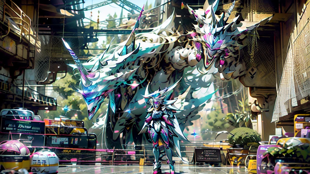 Unicorn Anthropomorphic Female High detail White hair Purple pupils, full body woman as an archangel, with black purple cyberdroid, mecha-armor, wearing a short blusher veil, messy hairdo, golden mecha-halo on top of the head, heavy Arch angel mecha-wings, visible face, big chest, bikini armor