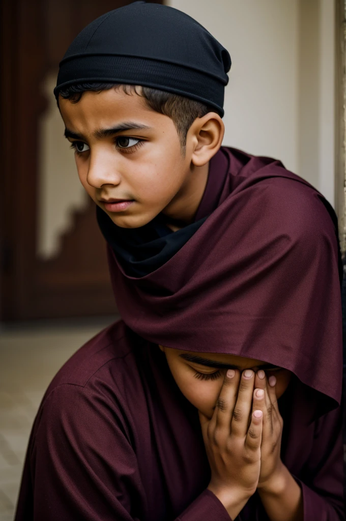 muslim boy praying evil side whisper