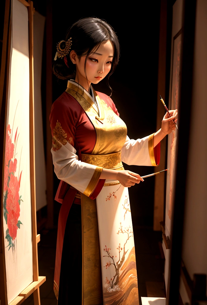 asian woman painting in studio