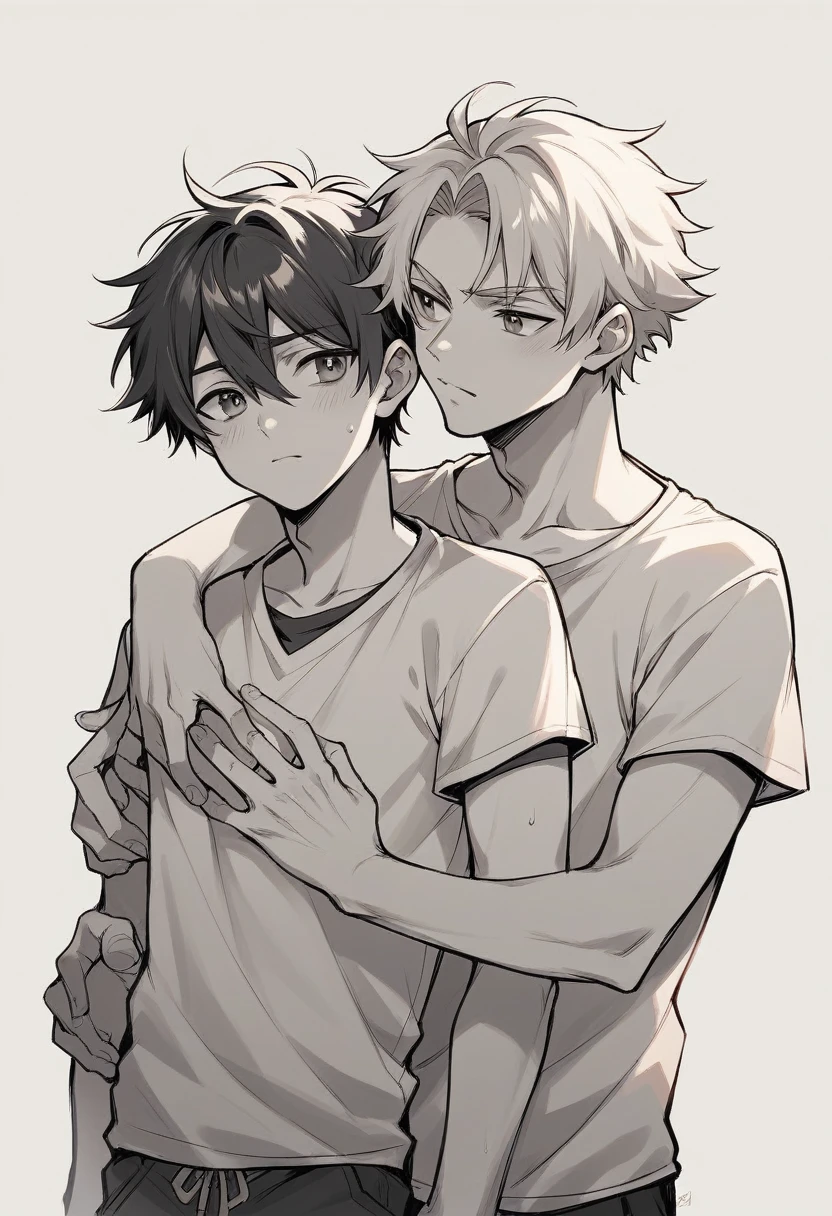 two young males of 18 years, They put their arm around their friend's neck while wearing a rugby polo shirt and their collars are very high and raised at the nape of the rugby polo shirt.. It's obvious that they like to touch each other's necks.