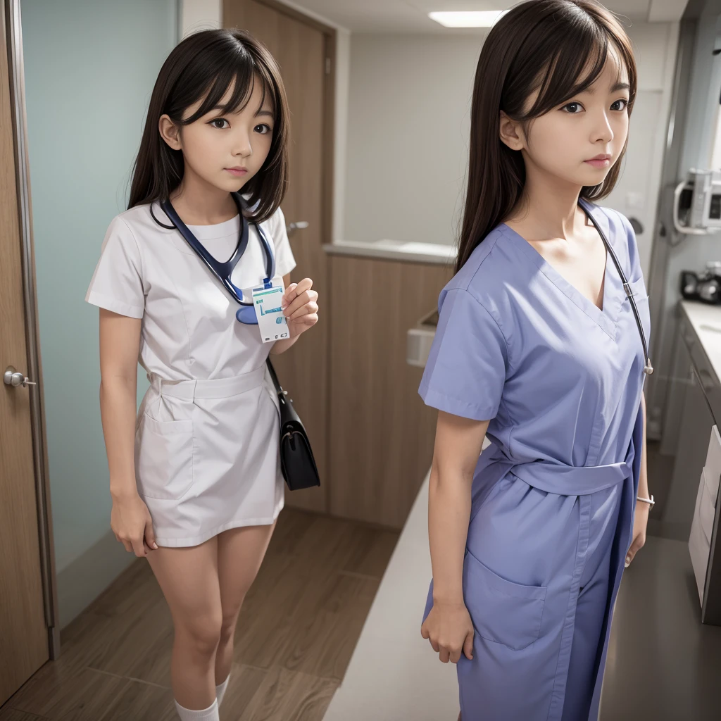 (Small nurse's cap, In underwear,Ass、Black Hair、Big Ass、Inside the hospital、White string panties、White bra、Knee-high socks)、Extremely sexy、Glamorous Body、smile、Professional Lighting、Impressive body curves、Beautiful adult woman、Captivating thighs、Very large breasts、Cleavage、Cowboy Shot