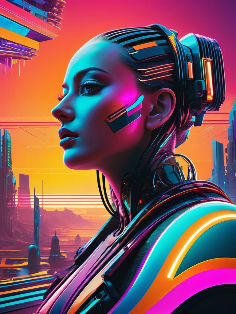 Square album cover, electronica, compilation album, reflecting electronic dance music, chilled out beats, positive look, vibrant colors, abstract patterns, neon lights, futuristic elements, Cyberpunk 2077 colors but not as dark, Russian constructivist influence, the sun, science-related ideas, abstract statues