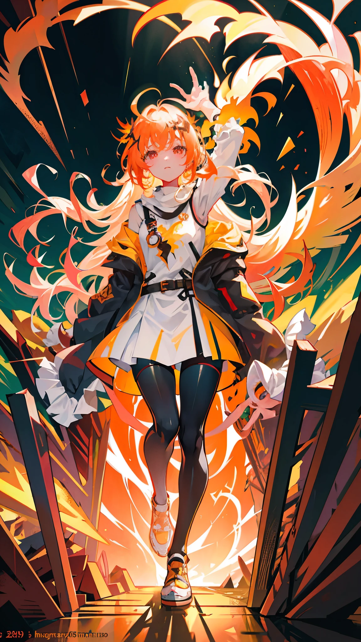 (NSFW Warning), In the dimly lit orchestration of twilight, a solitary figure is depicted. The girl, adorned with bangs that frame her expressionless countenance, stands amidst a sea of flames. Her hair, a unique blend of Beige and Multicolored strands, cascades down her back, a stark contrast to the fiery backdrop. The remnants of her burnt clothes cling to her figure, revealing the tantalizing hint of combustion that marks her as an anomaly.

A small Ahoge, a distinctive quirk often seen in anime, peeks out from the loose tendrils of hair that fall over her forehead