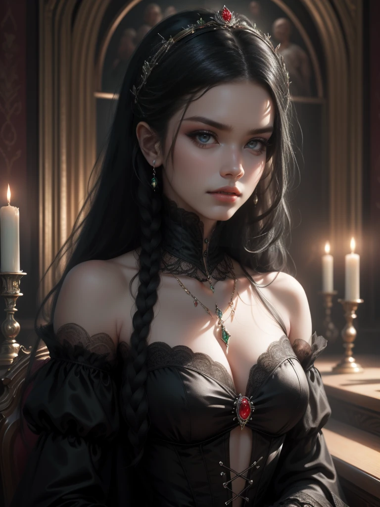 { - anatomy error}(Masterpiece - Ultra-detailed, Very high resolution) Prepare to be enchanted by a true masterpiece that combines ultra-detailed art with high-resolution rendering. This work depicts a mesmerizing woman with long black hair (1.3) and captivating green eyes captivating (1.2), emanating an aura of elegance and mystery in Victorian environments. A vampire (1.)Intricate details and realistic textures invite you to explore every aspect of this enchanting composition.. Woman wearing classic Victorian costume from 1878. Red lips. dynamic poses. Get ready to dive into a world where beauty and craftsmanship merge perfectly.