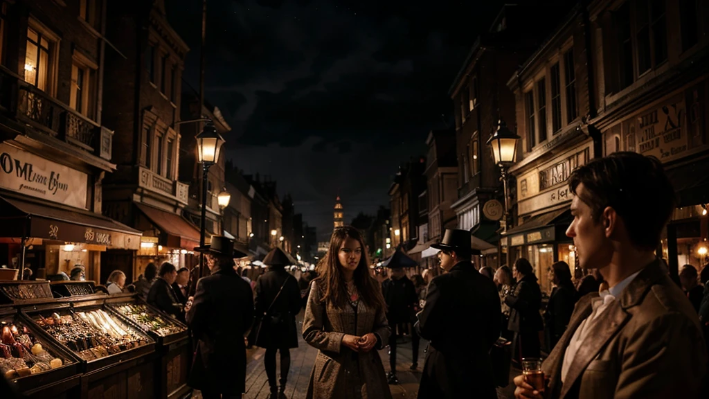 (located dramatically on london victorian london slum night market flea with dramatic red lantern lights source) element detail with rustic background, dark, night scene, no-light, shade, shadow, storm night cinematic, detail environtment scenery, people interact on that market, little rain situation, people are wearing umbrellas format beauty, shades, desaturate, ultra HD, taken with Fujifilm XF 56mm f/1.2 R Lens. long exposure, HDR10 8K
