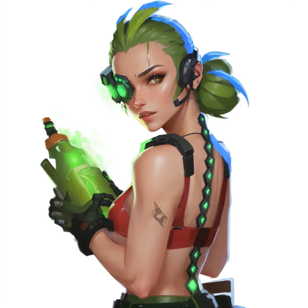 a close up of a person holding a bottle of liquid, sage ( valorant ), valorant character, loba andrade from apex legends, character art the contra, senna from league of legends, in style of apex legends, cyberpunk gorgeous druid, echo from overwatch