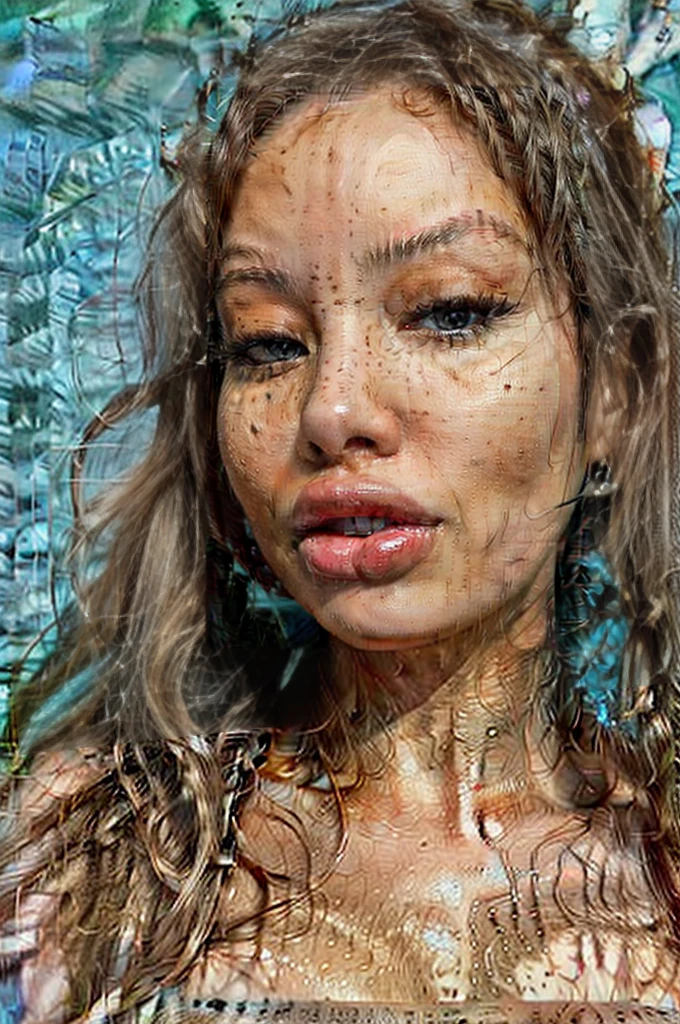 1girl, headshot portrait, masterpiece, best quality, eyelashes, nose, makeup, egirl swimming pool, bimbo, fake breast