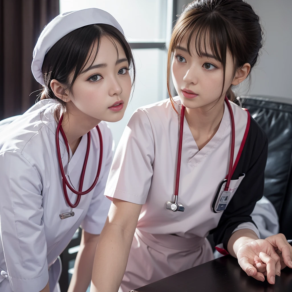 (Small nurse's cap, In underwear,Ass、Black Hair、Big Ass、Inside the hospital、White string panties、White bra、Knee-high socks)、Extremely sexy、Glamorous Body、smile、Professional Lighting、Impressive body curves、Beautiful adult woman、Captivating thighs、Very large breasts、Cleavage、Cowboy Shot