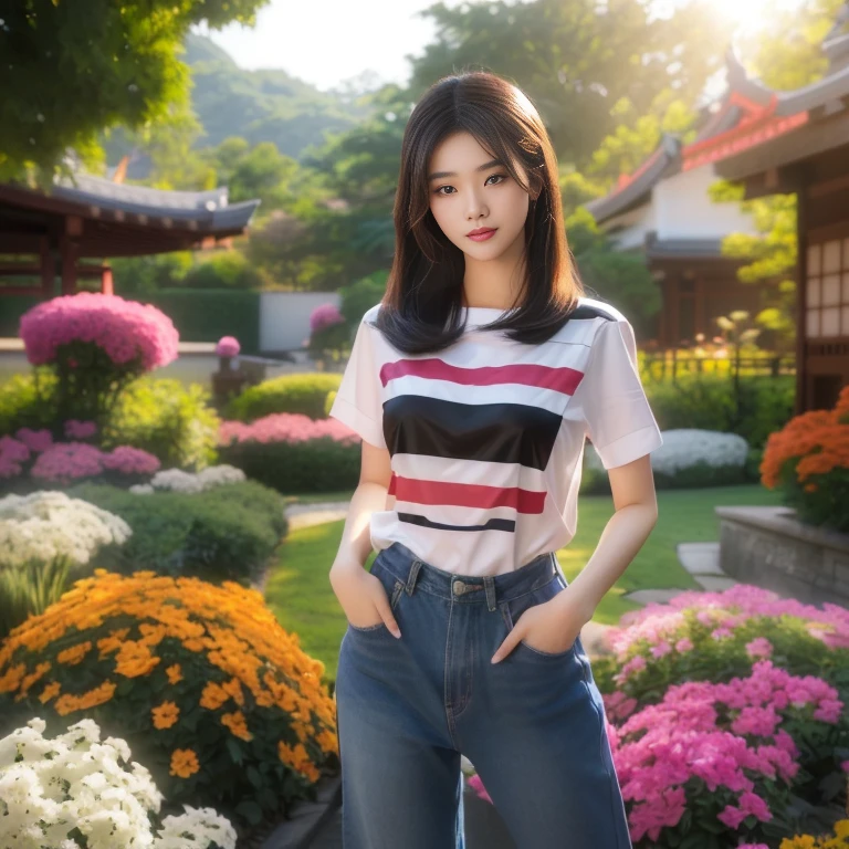 ผู้หญิงอาราฟในชุดเสื้อสีดำและแจ็กเก็ตยีนส์, photoเหมือนจริง artstyle, เหมือนจริง artstyle, ทีฟา, photoเหมือนจริง anime girl render, งานศิลปะดิจิทัลที่สวยงามAraffe woman, beautiful,ponytail, long hairลอยปลิวขึ้น,black eyes, ผู้หญิงlong hairชาวเอเชียตะวันออกเฉียงใต้ที่มีใบหน้ากลม, Large chest measures 38 inches., Warm light, morning sun, long hair,black eyes,abdominal muscles, The body is beautiful and strong., rounded chest, (digital painting, HDR, high contrast), 3-D, 8K, 45,000,000 pixcls,Asian girl, Gorgeous Chinese model, Japanese model, beautiful asian woman, Japanese goddess, Very beautiful girl., beautiful young woman, very beautiful woman, Attractive and beautiful, sexy girl, Asian girl, beautiful female model, jaw-dropping beauty, Attractive face and body,realistically,, ทีฟา lockhart, photo เหมือนจริง style, เหมือนจริง. เฉิงยี่, สไตล์ศิลปะสมจริง, ซีชั่น วู, ทีฟา lockheart, 🌺 ซีจีโซไซตี้, เหมือนจริง anime 3 d style, photoเหมือนจริง art style