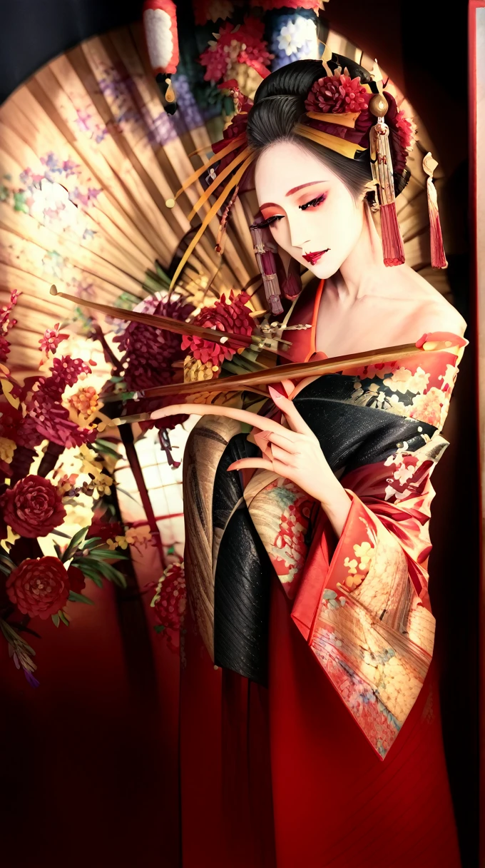 A cute smiling girl with round face, holding a fan, detailed facial features, elegant kimono, delicate skin, beautiful eyes, high quality, digital art, detailed painting, vivid colors, soft lighting, intricate background, serene atmosphere