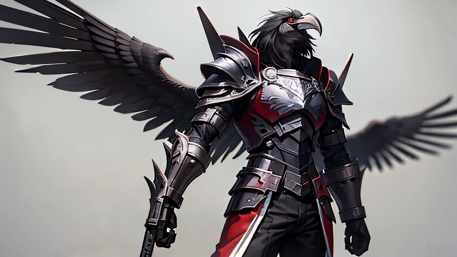 bird, raven, humanoid bird in heavy armour, raven paladin, human raven