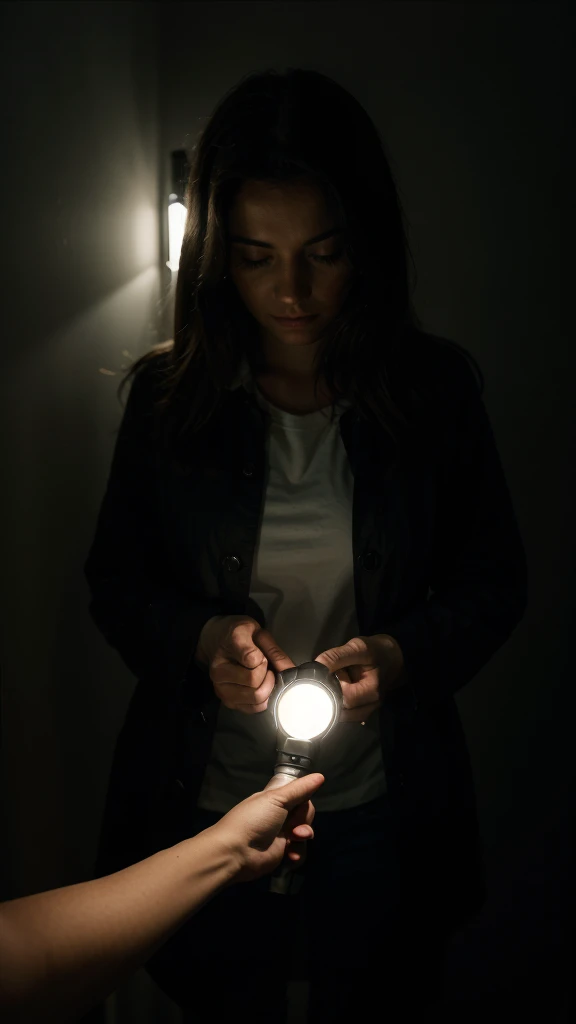 someone in the dark with a flashlight