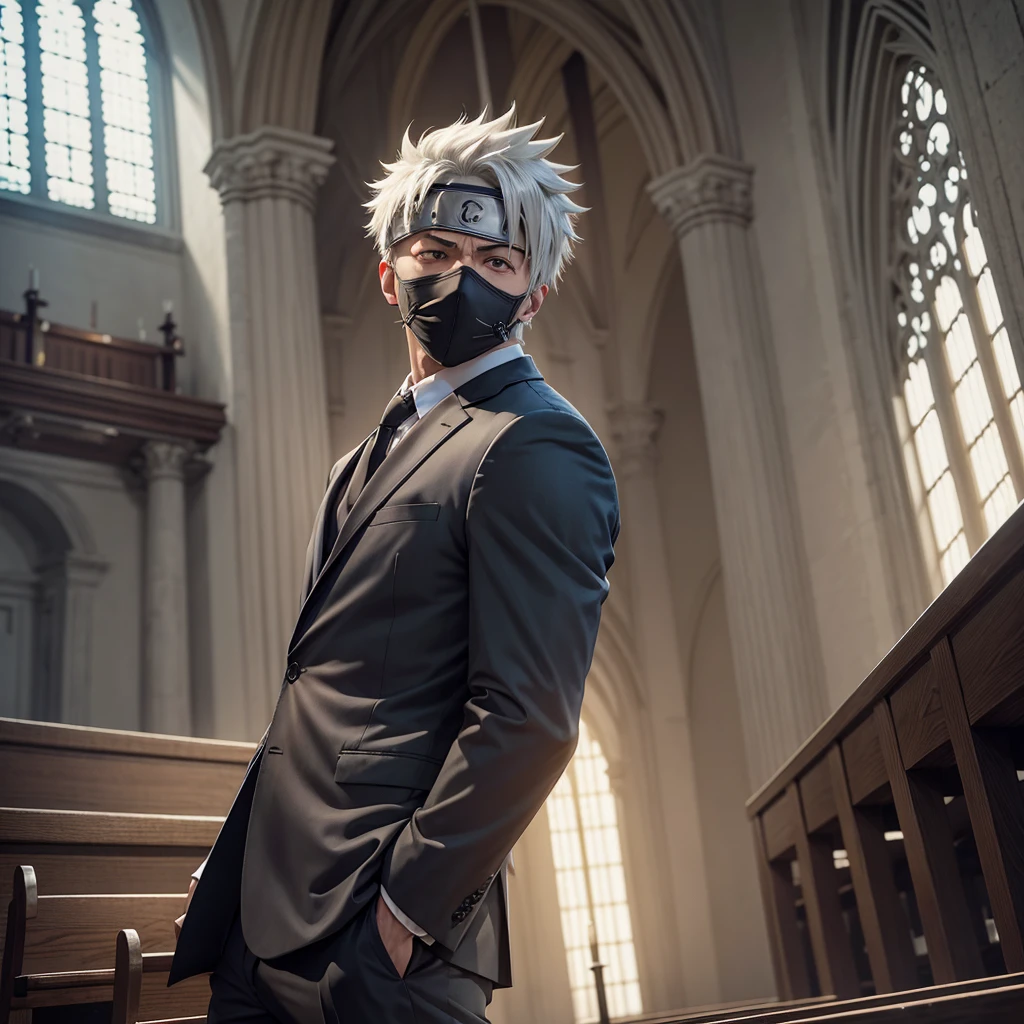 Kakashi Hatake in a suit in a church