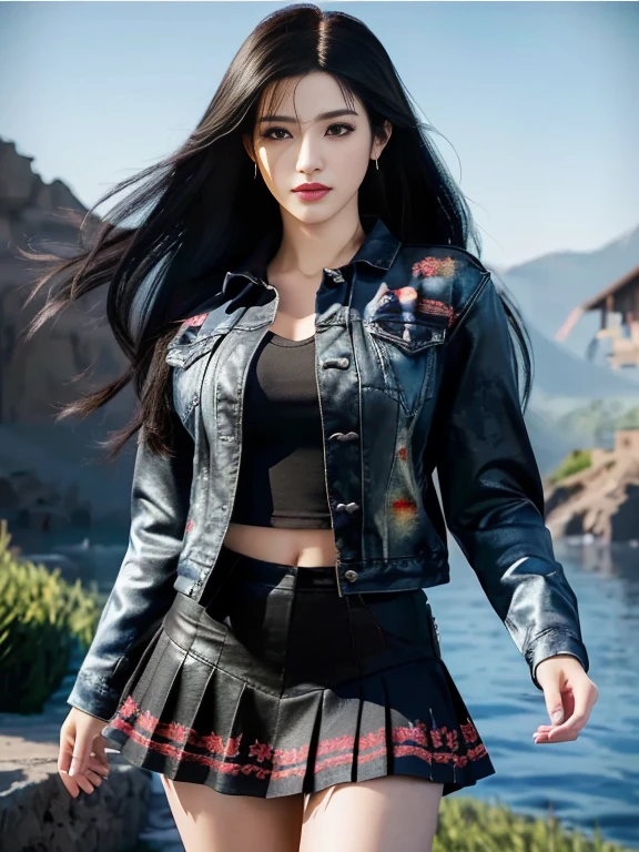 Araaf woman in black shirt and jeans jacket, photorealistic artstyle, realistic artstyle, Tifa, photorealistic anime girl render, Beautiful digital artwork, Tifa lockhart, photo realistic style, realistic. Cheng Yi, Realistic art style, Season Wu, Tifa lockheart, CG Society, realistic anime 3 d style, photorealistic art style