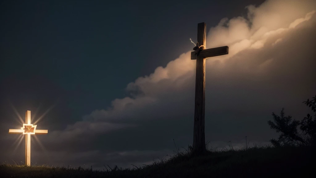 Image of a glowing cross warding off dark shadows, symbolizing Jesus warding off evil spirits