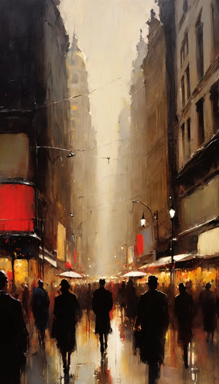 the bustling city, inspired in Brussels (art inspired by Bill Sienkiewicz). oil painting, details of brush strokes that enhance depth)
