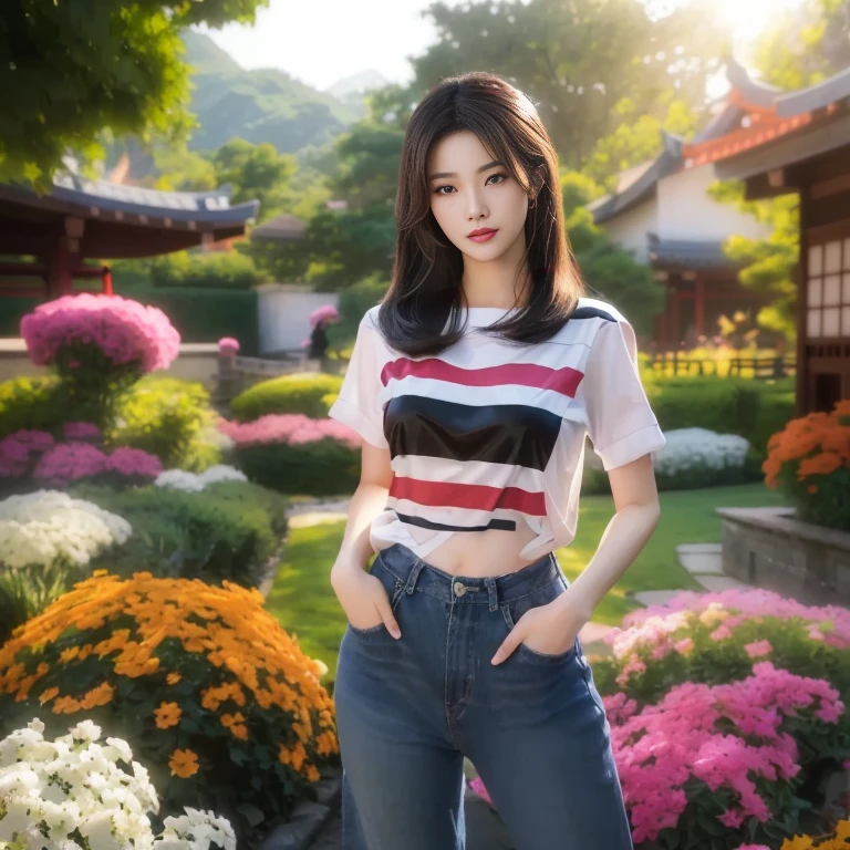 Araf woman in black shirt, Araf woman, ผู้หญิงlong hairชาวเอเชียตะวันออกเฉียงใต้ที่มีใบหน้ากลม, Large bust measures 38 inches., Warm light, morning sun, long hair,black eyes,abdominal muscles, The body is beautiful and strong., thick hips, rounded chest, (digital painting, HDR, high contrast), 3d, 8K, 45,000,000 pixcls,Asian girl, Gorgeous Chinese model, Japanese model, beautiful asian woman, Japanese goddess, Very beautiful girl., beautiful young woman, very beautiful woman, Attractive and beautiful, sexy girl, Asian girl, beautiful female model, jaw-dropping beauty, Bright face,Tifa, photorealistic anime girl render, Beautiful digital artwork, Tifa lockhart, photo realistic style, realistic. Cheng Yi, Realistic art style, Season Wu, Tifa lockheart, CG Society, realistic anime 3 d style, photorealistic art style