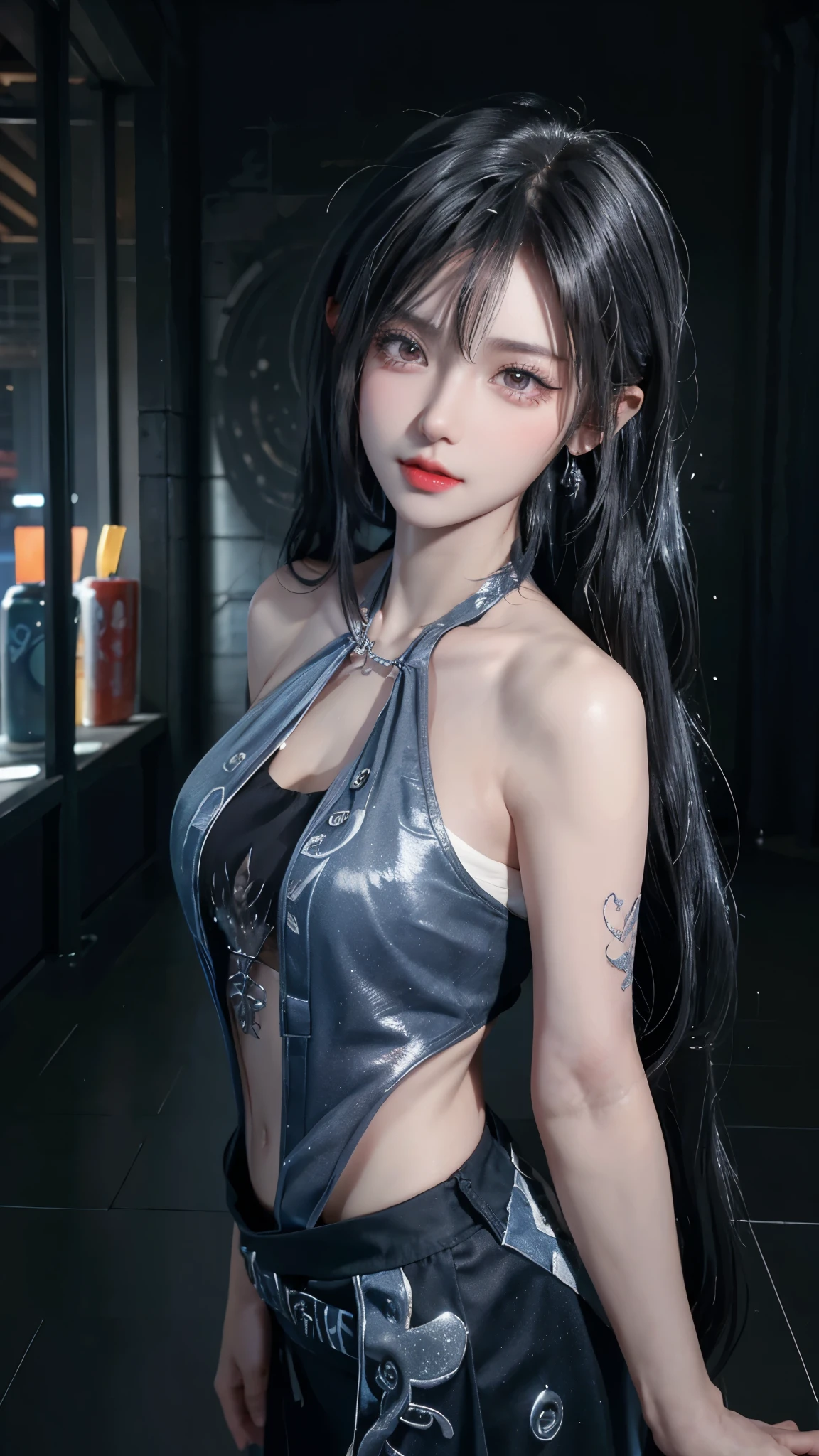 figure, urban beautiful girl college students, masterpiece, Light makeup, Red lips, Silver Hair, Messy long hair, Street background, beautiful, elegant. Extremely fine details, masterpiece, Real Texture, 级灯Light真实感, Works perfectly, 8K, HD, Exquisite facial features, White off-the-shoulder bodycon top, Transparent White Skinny Shorts, Slim body, Big bright eyes, Light滑的皮肤, earrings, necklace, Tattoo((Dark Makeup、Oily skin,有Light泽的皮肤、Realistic skin texture、Delicate and beautiful skin、容Light焕发的皮肤)), Dark city center at night、Kabukicho、Dark cyberpunk、(panoramic:1.8)(masterpiece, best quality, Extremely detailed, The best shadow), (Detailed background,Dark Fantasy), (Beautiful and delicate face), High contrast, (Optimal Lighting, Extremely refined), ((Light)), rich and colorful, Extremely detailed, 戏剧性的Light, Intricate details, (1 girl, solitary,Black Hair, Pointed face,Low double ponytail,Red Eyes, Hair between the eyes,Dynamic Angle), Blood splatter, Black Light swirling around the character, Depth of Field,Black Light particles,(shattered glass),Magic Circle, masterpiece, Ultra-high resolution, (Reality: 1.4), Light线追踪,{Best quality},{ {masterpiece}},Extremely detailed 8k wallpaper,{一个Extremely refinedbeautiful},Colorful,错综Intricate details,Realism,White tight shirt wrap,(Detailed depiction of clothes),Cold white skin,(Carefully portray blush),1080P,sun,Soft,Smooth light silver hair,Messy Beauty,灯Light,Sense of Brokenness,皮肤Light亮丝滑,3D stereoscopic,masterpiece,Best quality,Illustrations are super detailed,beautiful眼睛,非常精致的Light线,精细的发Light,Very detailed 8K CG wallpaper,Peach Blossom Eyes,Red pupils,8k wallpaper,Best quality
