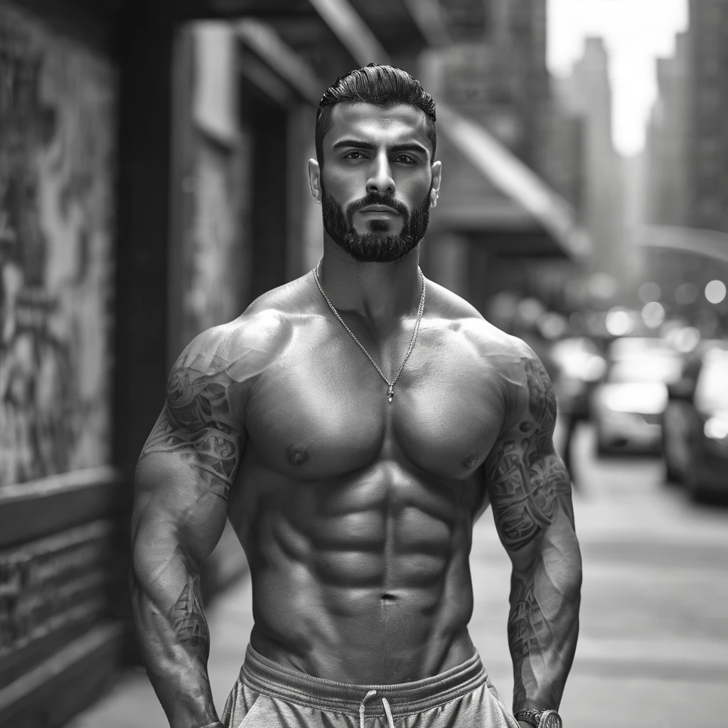 handsome,masculine,arabic,man,bodybuilder,realistic photo,new york