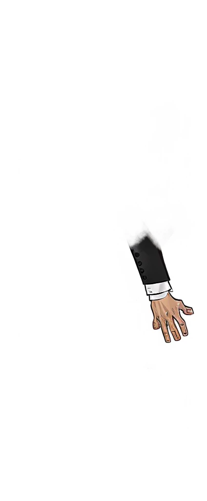 A man with a bushy beard, brunette hair but with a blonde topknot, wearing a black suit with a red tie, style cartoon (RIGHT PALM!!!!!!!!!!) - Renan Souzones