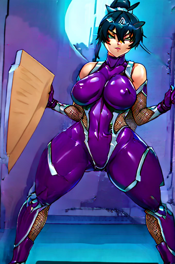 Kiriko from Overwatch, ninja girl, green hair, erotic, porn, sexy girl in a tight purple bodysuit, igawa asagi suit