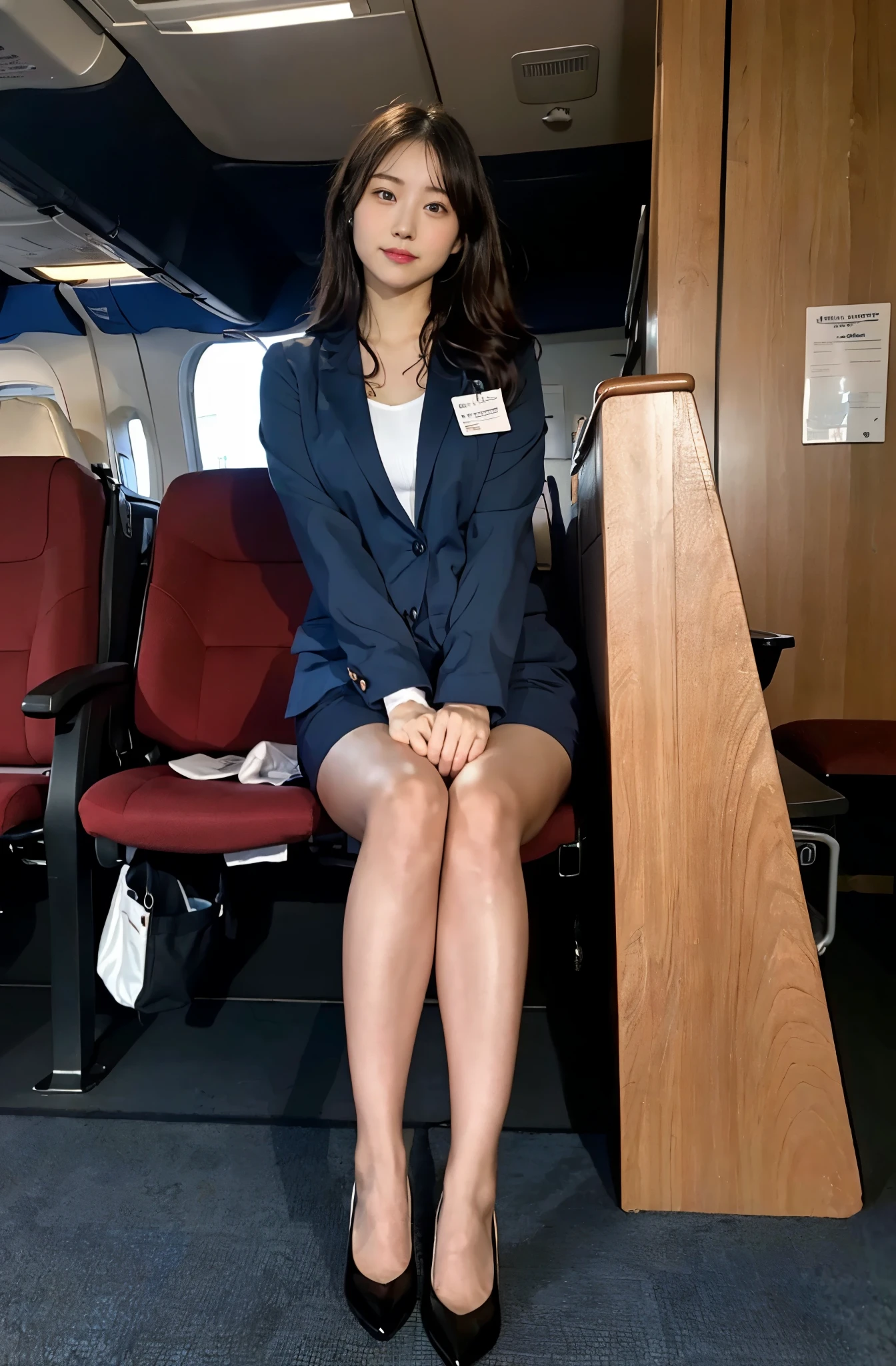 ((Flight attendant uniform))、22-year-old woman, RAW shooting, (realism: 1.8, Realistic), High-definition CG integrated 8K wallpaper, One Girl, (Headquarters Skin: 1.8, Shiny skin)), 8K Ultra HD, Digital single-lens reflex camera, Soft lighting, high quality, Film Grain, Fujifilm XT3, (whole body: 1.5) 、Plump and muscular, Japanese women, 足首からwhole bodyまで, Shooting from the feet up, Height: 160 cm, Weight 50kg, Legs open