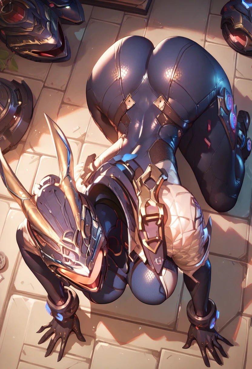 score_9, score_8_up, score_8, score_7_up, score_7, score_6_up, score_6, score_5_up, Score_5, bodysuit, helmet, voluptuous, big breasts, big ass, thick thighs, bent over, on hands and knees, from behind
