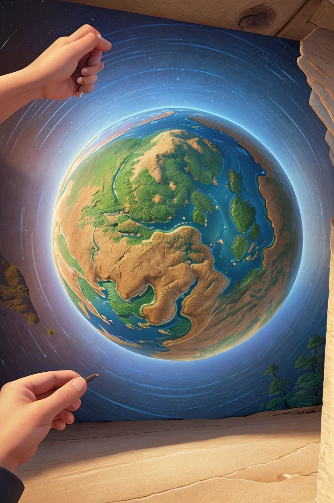 a detailed mapa mundi, beautiful detailed geography, highly detailed continents and oceans, intricate landforms and mountain ranges, stunning realistic lighting, (best quality,4k,8k,highres,masterpiece:1.2),ultra-detailed,(realistic,photorealistic,photo-realistic:1.37),vibrant colors,dramatic shadows and highlights,cinematic composition,sweeping landscape,dramatic angle,epic scale,awe-inspiring,digital art,concept art