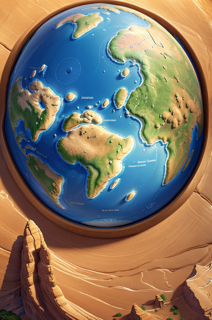 a detailed mapa mundi, beautiful detailed geography, highly detailed continents and oceans, intricate landforms and mountain ranges, stunning realistic lighting, (best quality,4k,8k,highres,masterpiece:1.2),ultra-detailed,(realistic,photorealistic,photo-realistic:1.37),vibrant colors,dramatic shadows and highlights,cinematic composition,sweeping landscape,dramatic angle,epic scale,awe-inspiring,digital art,concept art