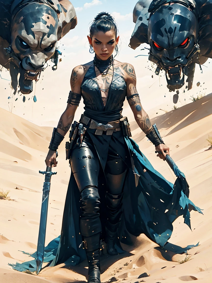 a female sith based on Zendaya, Star Wars, highly detailed cinematic fantasy portrait, black outlining, full color illustration, in the style of BORIS VALLEJO & JULIE BELL, masterpiece, 8k, ultra-detailed, physically-based rendering, vivid colors, dramatic lighting, intricate background, photorealistic