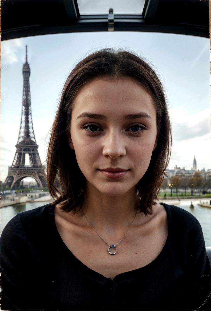 Madeline Lewis, 1girl, solo, (((consistent face and image))), ((brunette hair)), ((cranky hair)), ((20 years old)), realistic, photorealistic, short hair, (((Caucasian mature woman))), (Swiss woman), (Swiss nose), (Swiss thick lips), posing outside the Iconic landmark of Eifel tower, smirking, standing, wearing In style in trend Generation-Z modern wear different colored,
