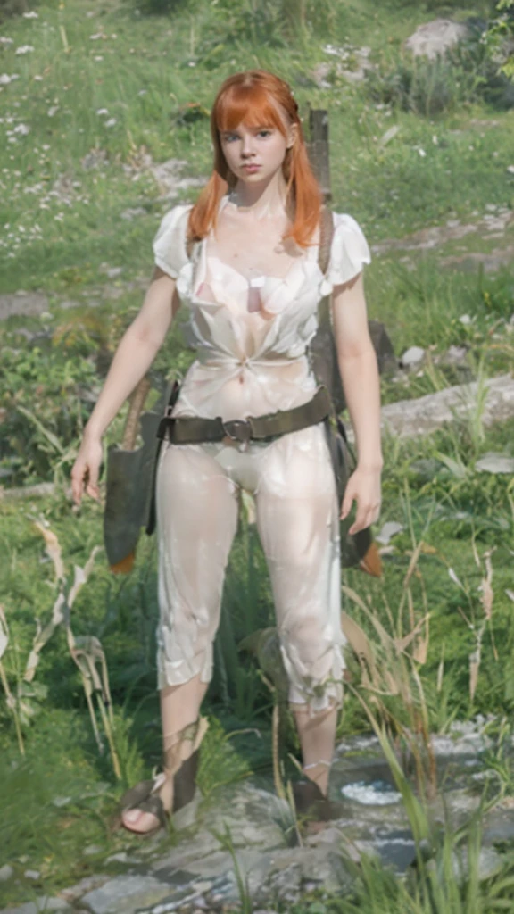 white redhead, woman named Lagertha, ((( very pale skin ))), ((( very light green eyes ))), ((( orange short hair arranged in a bun with bangs ))), lovely and beautiful serious face, freckles, wonderful and perfect realistic naked body, perfect naked small breasts, perfect pointy nipples, realistic naked vagina, realistic labia, perfect bright red lips with bright red lipstick, white background, ((( direct bright lighting in her entire body ))), ((( extremely blushed cheeks ))), ((( bright green iris ))), ((( extreme thin lips ))), (((small lips ))), ((( bright green eyes ))), ((( small iris ))), ((( doll face )))
