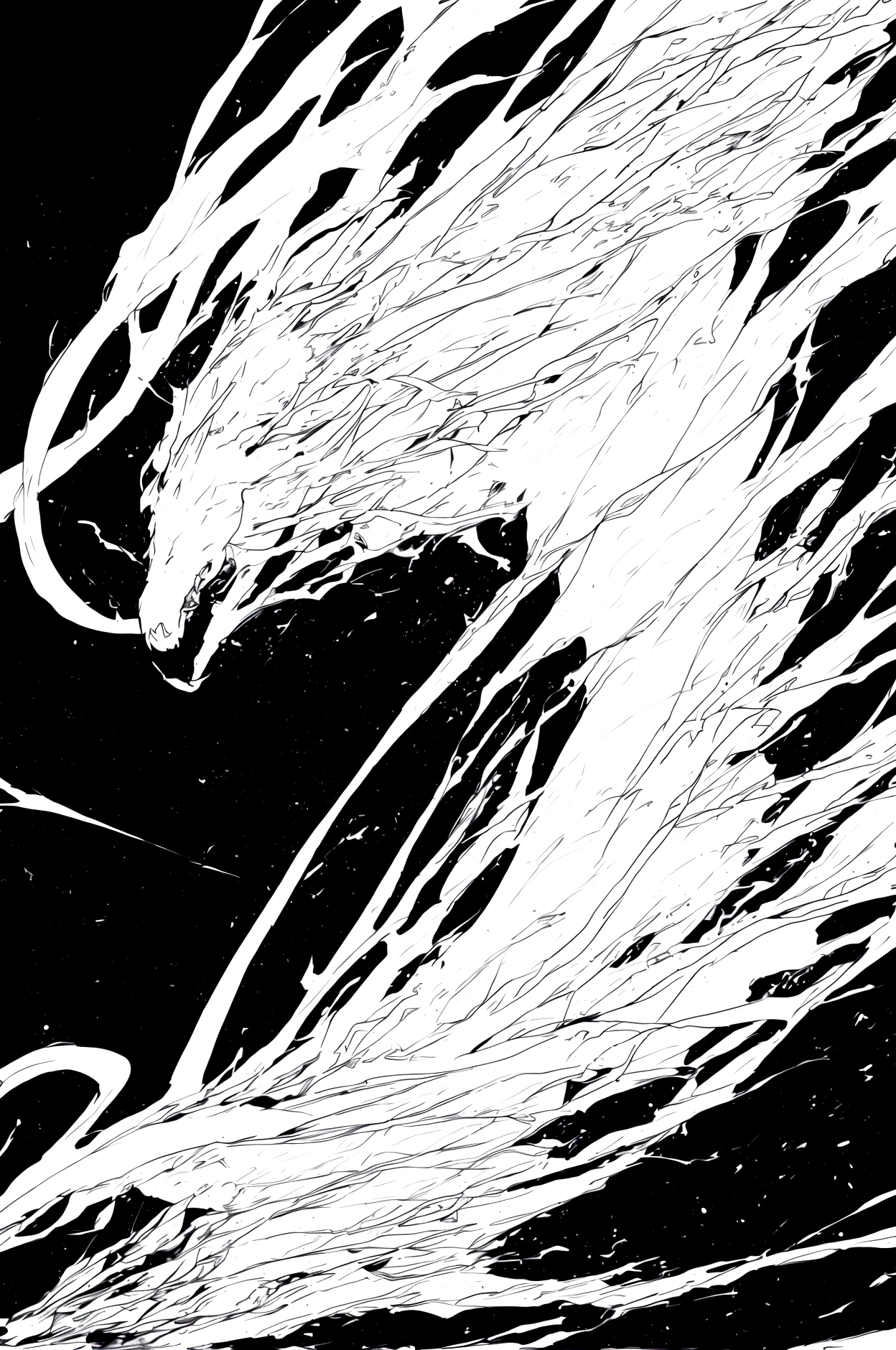 White Tornado, Cloud band entanglement,Black sky,White and black (high quality)Excellent,Award-winning works