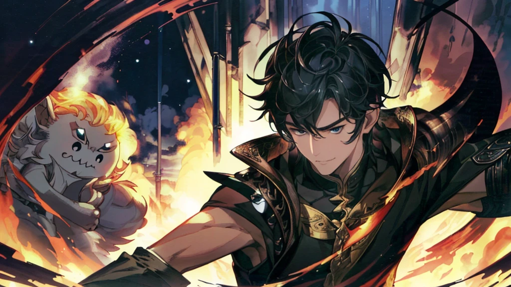 ((best quality)), ((ผลงานชิ้male black shadow ghost knight walking away from a battlefield, shadow, black, A quiet and charming young man, 30 years old, smile, gag, Portrait, ใบหน้าที่มีdetailsสูง, 寒さとsmile, ((blue eyes)), ((ผมสั้นblack)), [Thick eyebrows], Black Knight Armor (เกราะblackล้วน) , ผ้าคลุมขนสัตว์black(ผลงานชิ้Naek,best quality,special, (Broad shoulders)) (muscle), male focus, Hand Held Weapons (Crescent repeater),Lipo,Fang Tian Hua Ji,High quality, สมจริงเป็นspecial,nonsense, height, Very detailed, HDR, ผลงานชิ้Naek, ใบหน้าและดวงตาที่มีdetailsมาก,ผม Quiff blackสั้นมี Soft Fringe, handsome , muscle, Facial expressions,อัศวินชุดblack, ghost knight, full body view, Facing the front, shadow อัศวิน, blue eyesเรืองแสง, black smoke, dark, ผลงานชิ้Naek, ผลงานชิ้Naek lighting ,Naek)), (details),