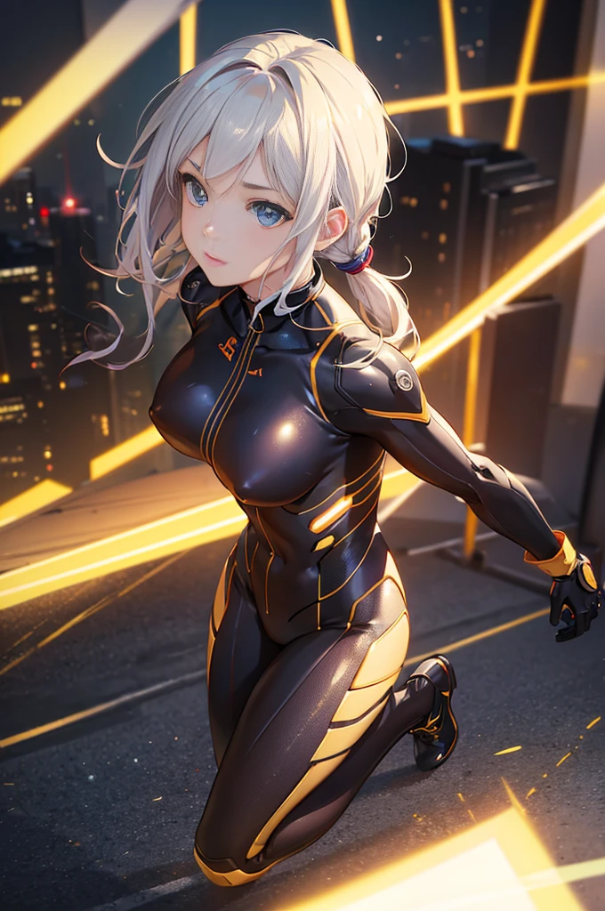1girl, mature female, solo, female focus, bodysuit, zerosuit, spotlight, light shining from above, glass pane, (best quality, 4k, 8k, highres, masterpiece:1.2), ultra-detailed, (realistic, photorealistic, photo-realistic:1.37), HDR, UHD, studio lighting, ultra-fine painting, sharp focus, physically-based rendering, extreme detail description, professional, vivid colors, bokeh, (aesthetic)