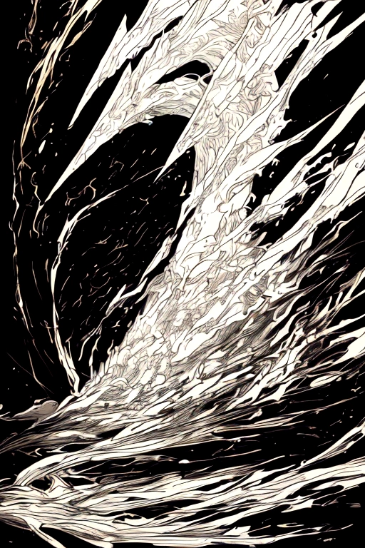 White Tornado, Cloud band entanglement,Black sky,White and black (high quality)Excellent copperplate engraving art,Award-winning works