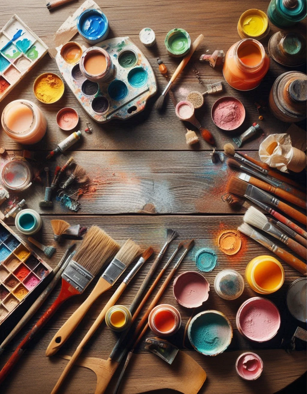 Wooden table with paint on it