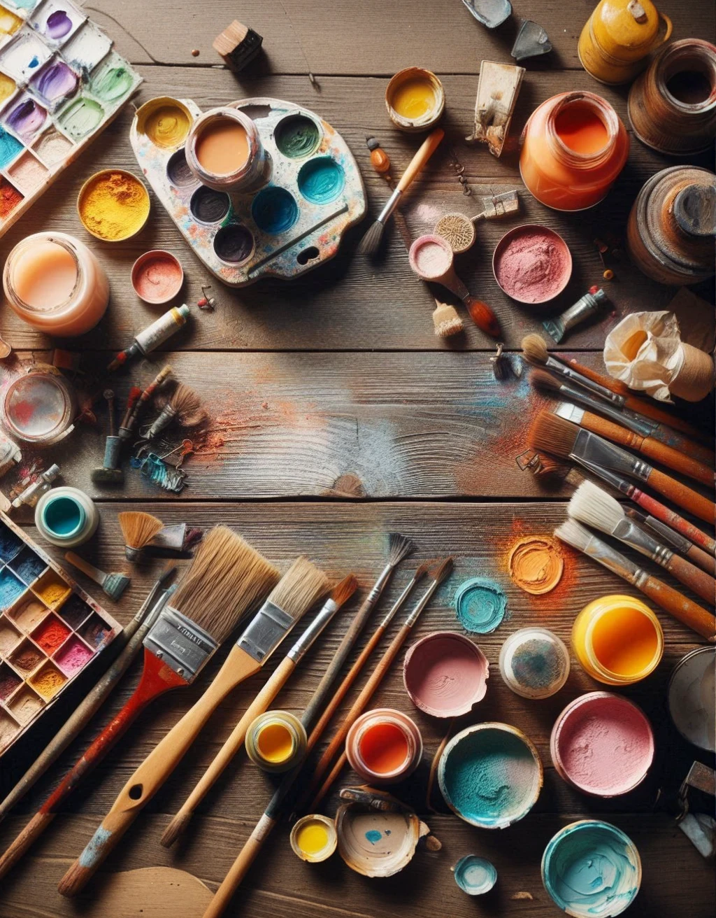 Wooden table with paint on it