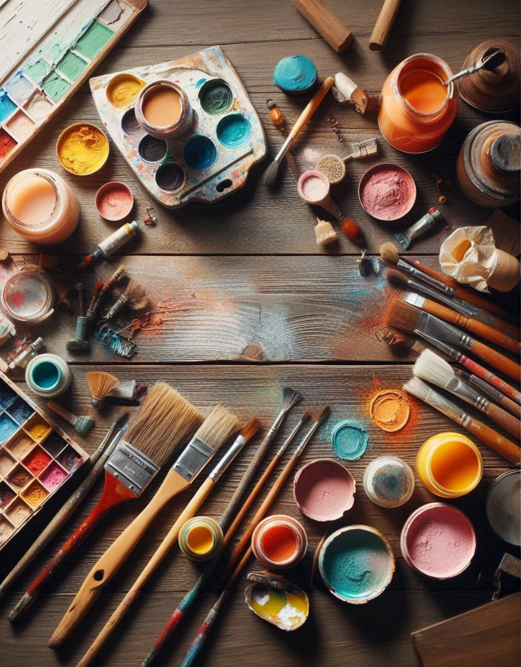 Wooden table with paint on it