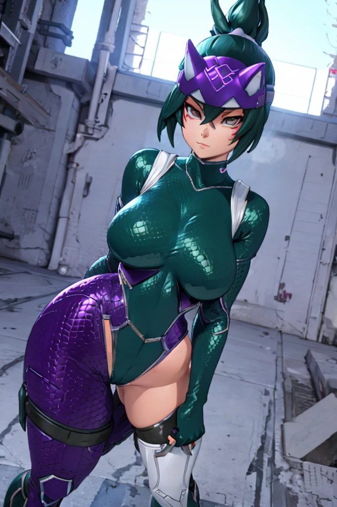 Kiriko from Overwatch, ninja girl, green hair, erotic, porn, sexy girl in a tight purple bodysuit, mesh gloves