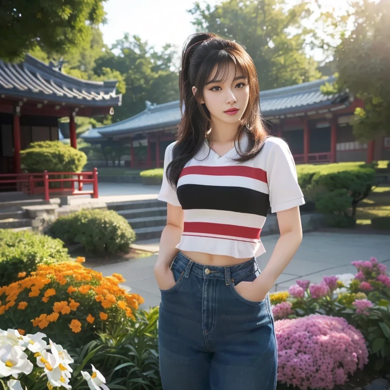 Araffe woman, ผู้หญิงlong hairชาวเอเชียตะวันออกเฉียงใต้ที่มีใบหน้ากลม, Large bust measures 38 inches., Warm light, morning sun, long hair,black eyes,abdominal muscles, The body is beautiful and strong., thick hips, rounded chest, (digital painting, HDR, high contrast), 3d, 8K, 45,000,000 pixcls,Asian girl, Gorgeous Chinese model, Japanese model, beautiful asian woman, Japanese goddess, Very beautiful girl., beautiful young woman, very beautiful woman, Attractive and beautiful, sexy girl, Asian girl, beautiful female model, jaw-dropping beauty, Bright face,Tifa, photorealistic anime girl render, Beautiful digital artwork, Tifa lockhart, photo realistic style, realistic. Cheng Yi, Realistic art style, Season Wu, Tifa lockheart, CG Society, realistic anime 3 d style, photorealistic art style