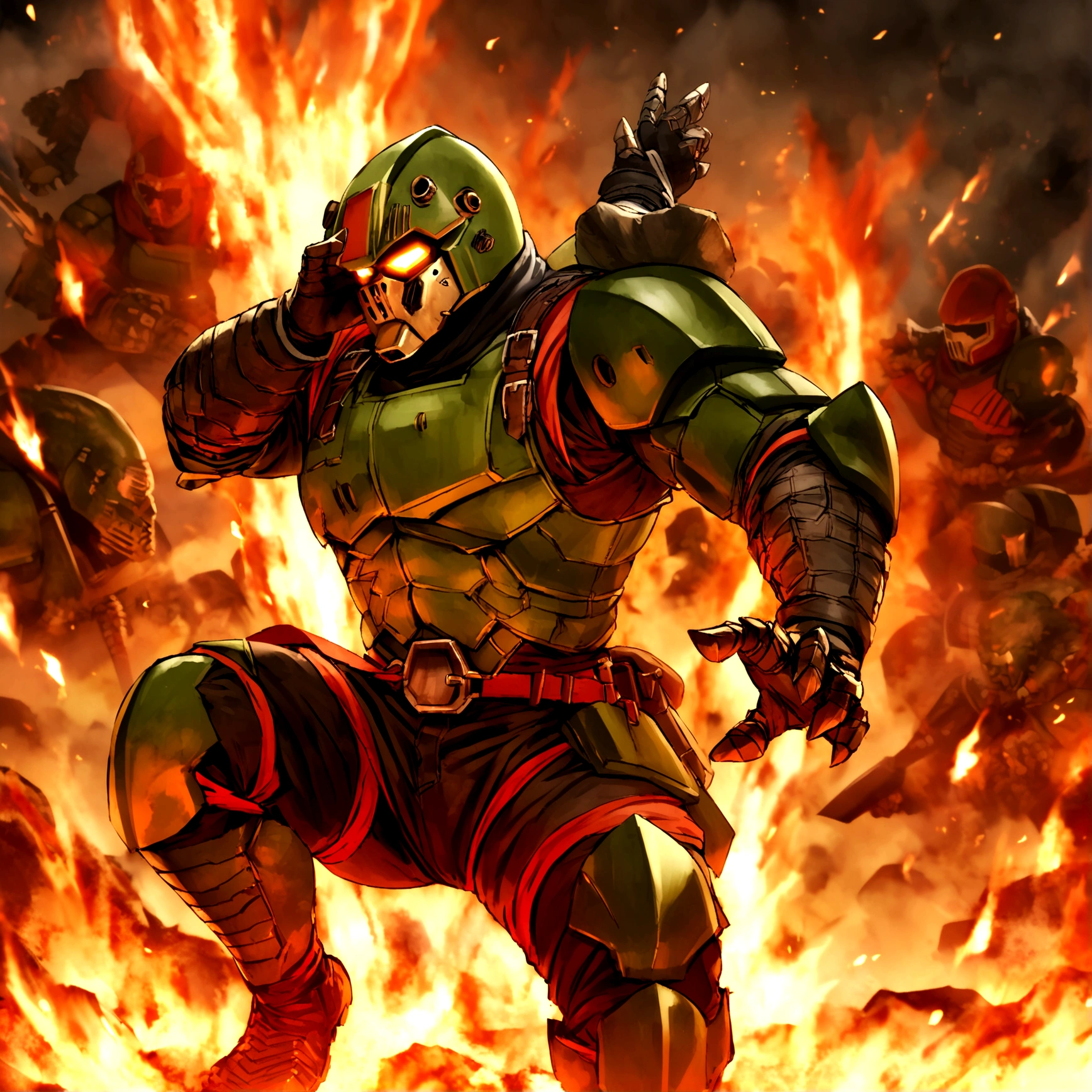 doom slayer, doom guy, doom slayer in disguise, hell, hellfire unleashed, dynamic pose, dark, hell