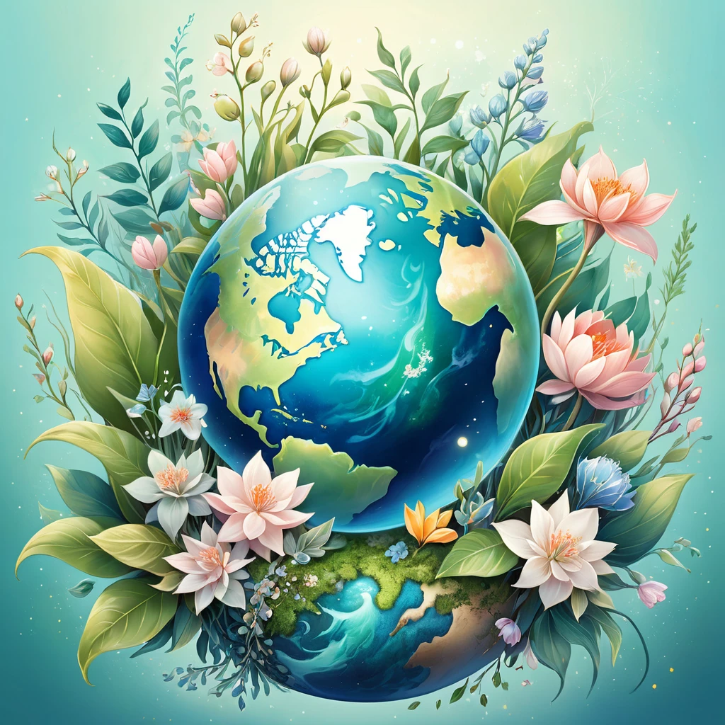(Illustration:1.3) beautiful planet earth with flowers and plants sprouting spring day (by Artist Anna Dittman:1), (((masterpiece))), (((best quality))), ((ultra-detailed)),(detailed light),((an extremely delicate and beautiful)),