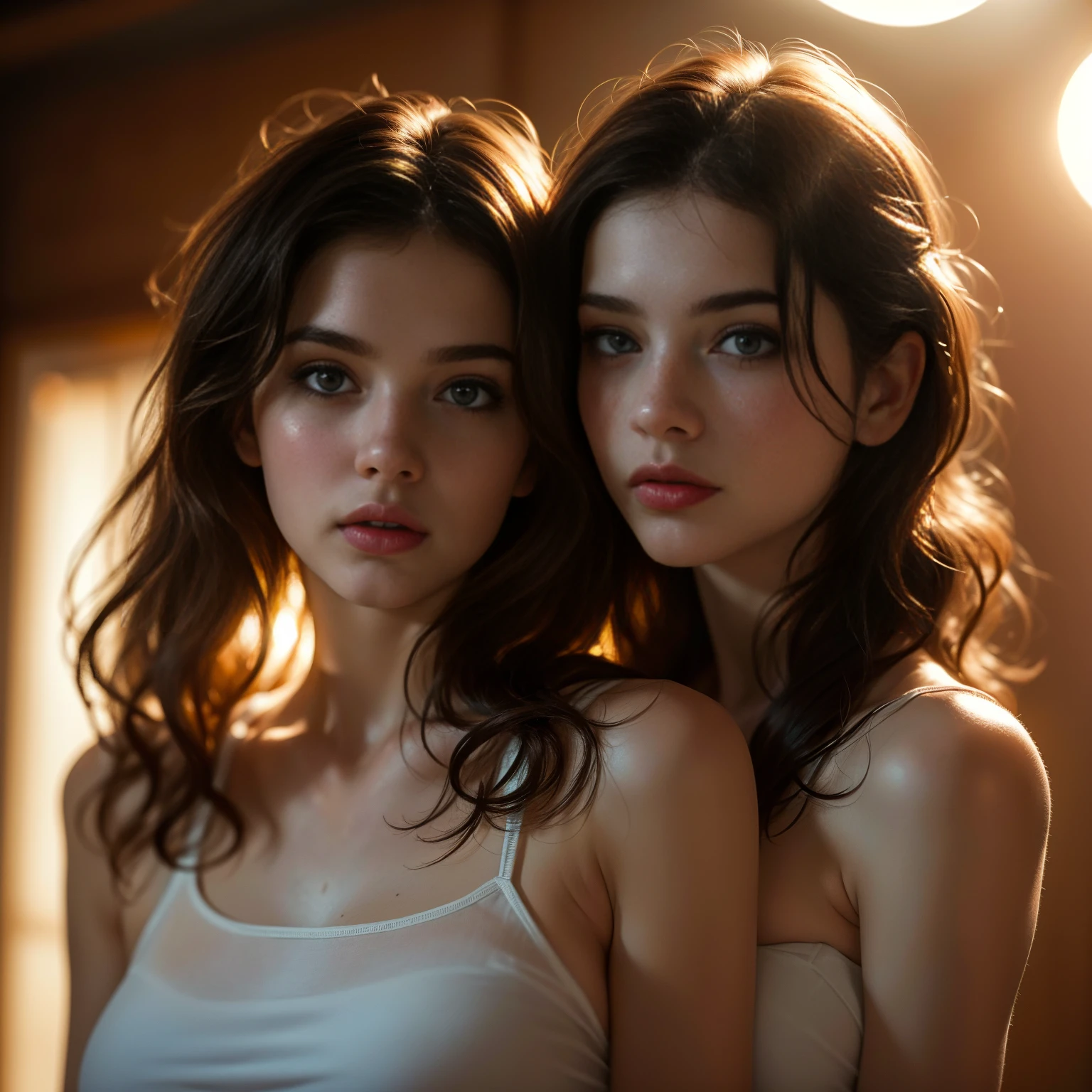 (((ultra realistic))) Photo, masterpiece, top quality, (pale skin), (Ultra detailed face and eyes:1.3), 1 girl, Adult, in a T-shirt, (Eye makeup, mascara) , ((large detailed lips)), ((ash wavy hair)), ((Chyolka)) , (Natural breasts), Slim waist. ((Posing)), photoshoot, studio (soft lighting), (The play of light and shadows), depth of field, bokeh, (special attention to skin detail: 1.2), Detailed leather texture, skin pores. (Airy atmosphere of the frame. Color range - delicate, Bright, white, Pink tones), UDR, ((Film grain)), ((rays)), ((glare of the sun)), ((waist up portrait, close to the camera)) , ultra detialed,