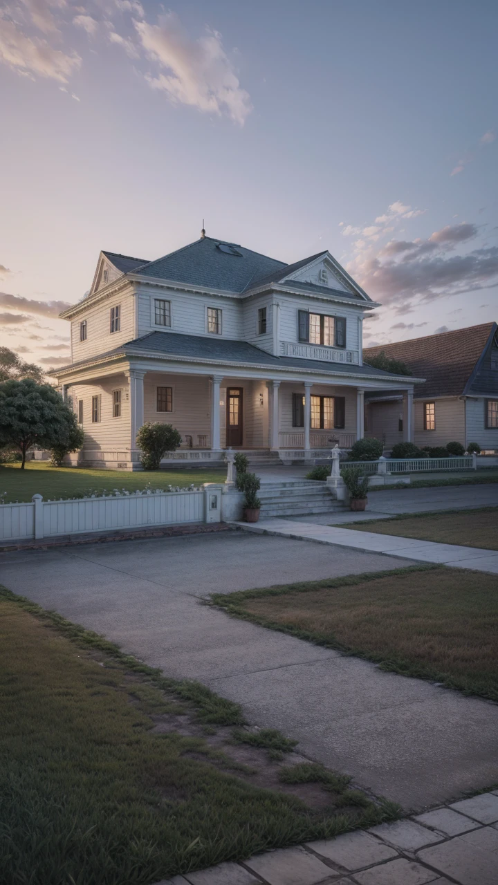 ((Colonial style house)), ((Lumion Pro rendering)), night lighting, cinematic quality 