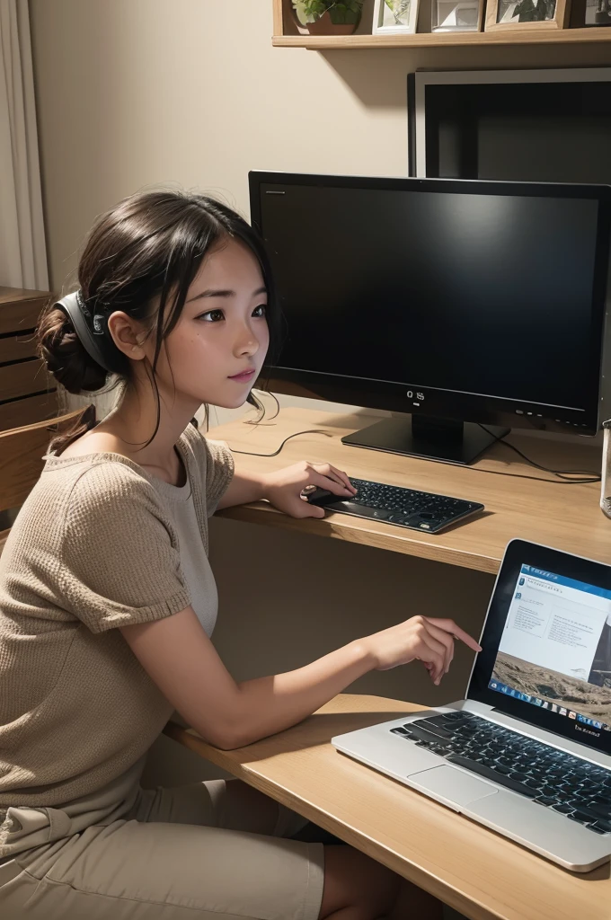 Farmer playing game on computer
