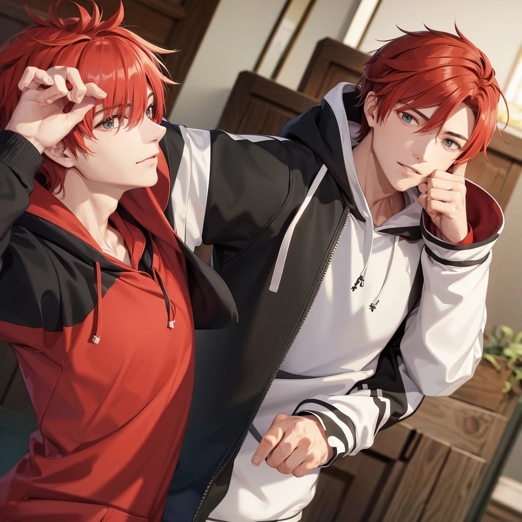 A cool guy with messy red hair wearing a hoodie